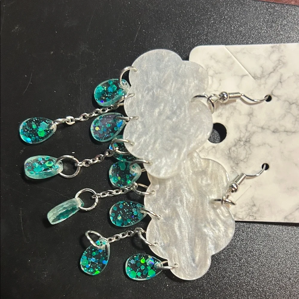 Silver and Blue Cloud Drop Earrings - Picture 4 of 4